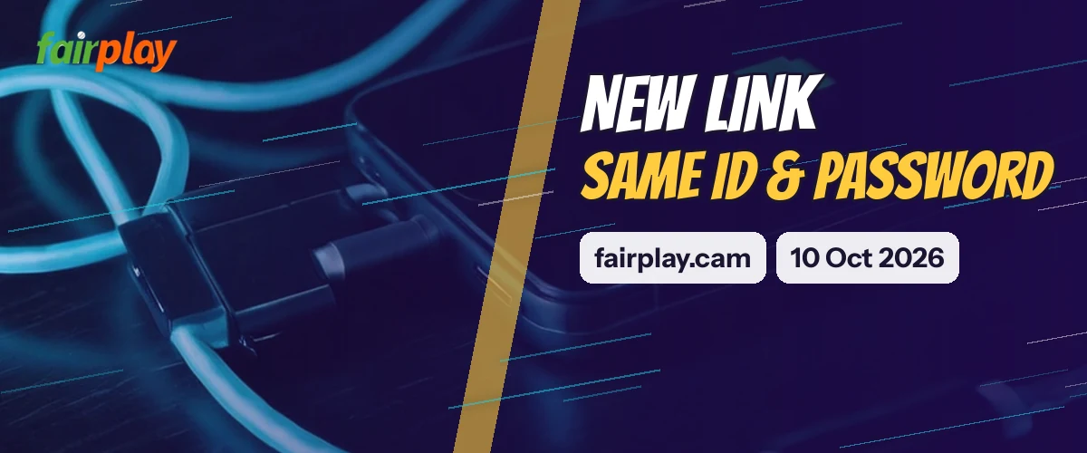 Wide FairPlay strip reading New link same ID and password, with tags for fairplay.cam, 10 Oct 2026