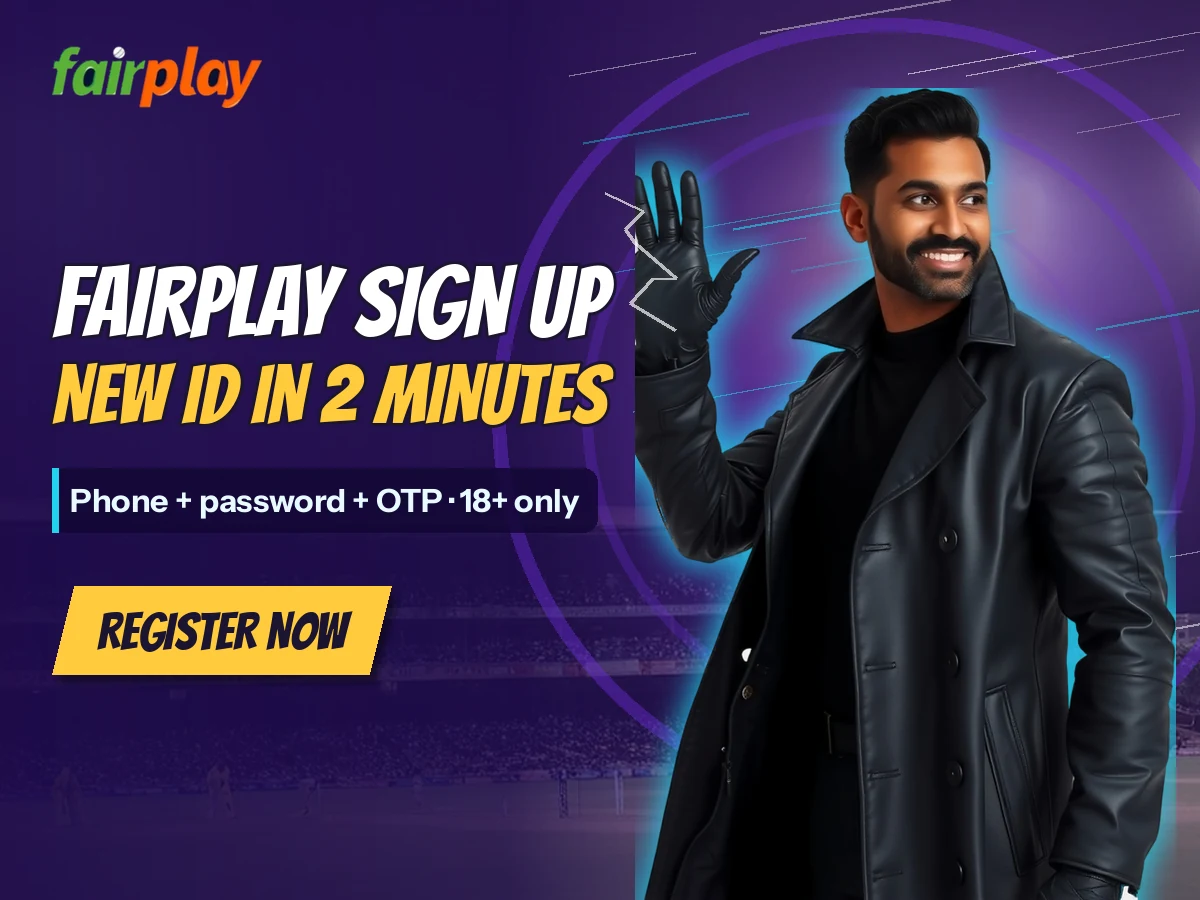 FairPlay banner with a bearded man in a black leather coat waving hello beside the words FairPlay Sign Up: New ID in 2 minutes